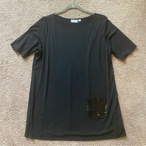 Joan Rivers black short sleeve tunic shirt with sequin pocket size XL New no tag